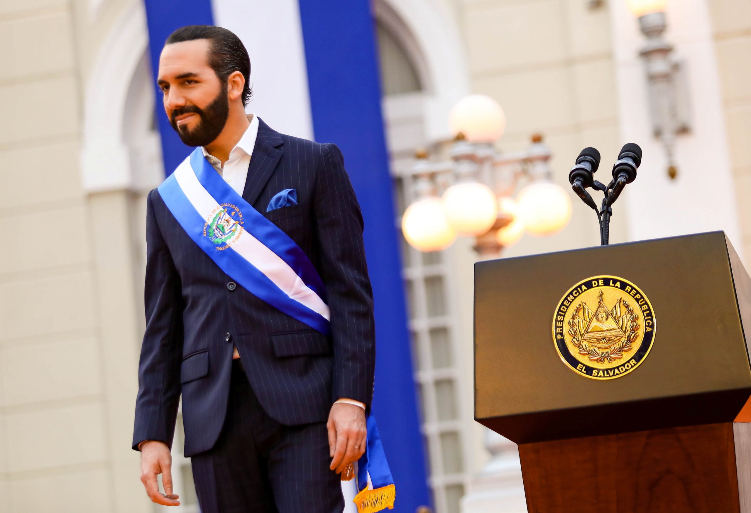 El Salvador's President Nayib Bukele takes part in a ceremony to celebrate the independency bicentennial in San Salvador